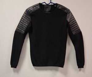 Veda new York womens small 100% cashmere sweater black patchwork leather sleeve